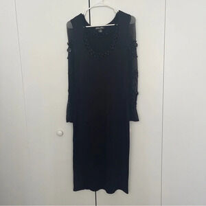 Dress black long sleeves mesh stretchy L Etincelle